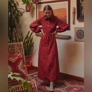 Christy Dawn The Selma Dress Size XS Thulian Ditsy Red Floral Long Sleeve Maxi